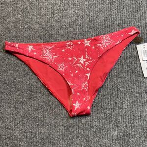 Hurley Women LARGE Star Struck Moderate Bikini Bottom Red Pepper Swim Stars NEW